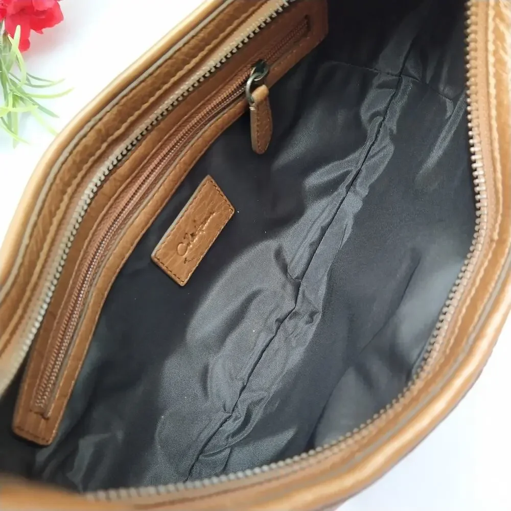 Cole Haan Metallic Brown Leather Zipper Closure Hobo Shoulder Bag